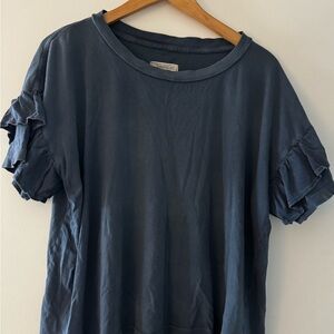 Current/Elliott Blue Ruffle Sleeve Tee